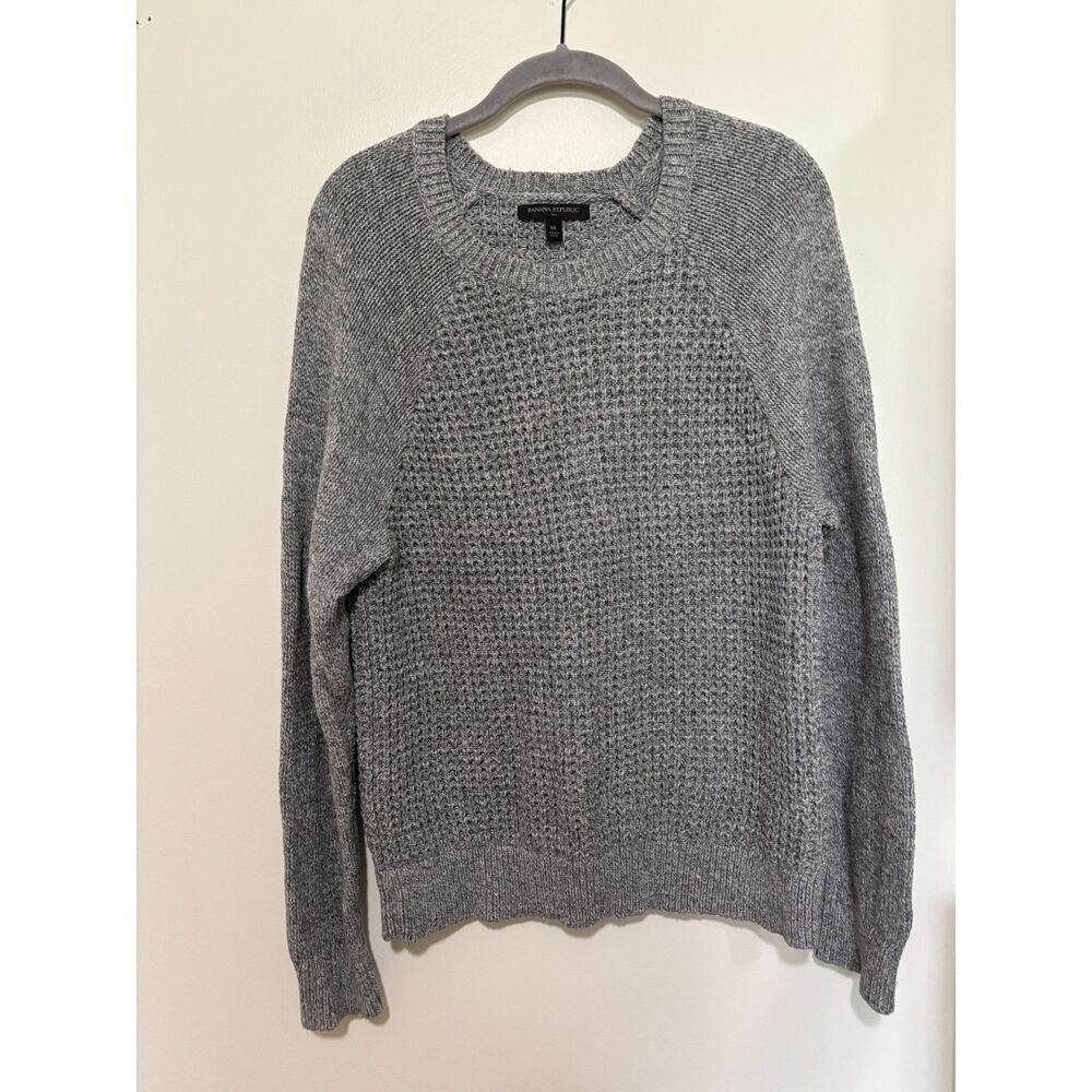 Banana Republic Gray Waffle Knit Sweater XL Cozy Minimalist Pullover Office Goth